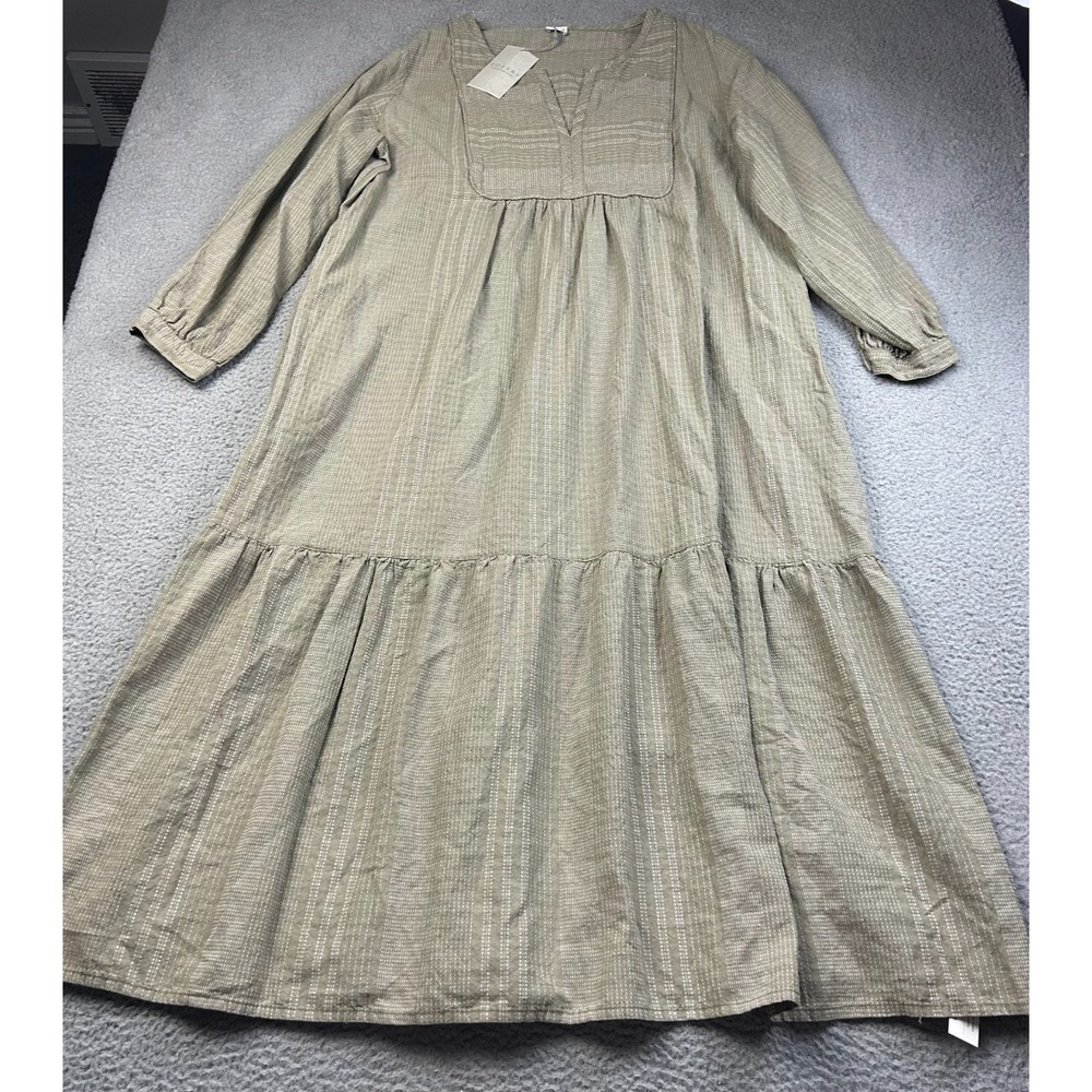 New Poetry Hemp Organic Cotton Boho Maxi Smock Dress Soft Sage Size US 18